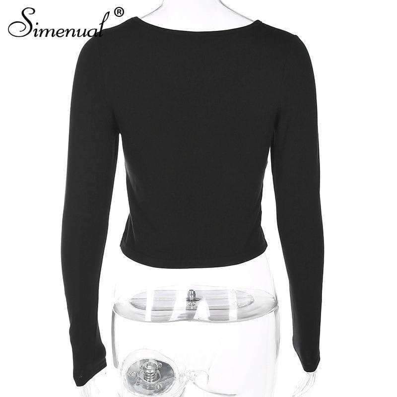 Planet Gates black / L Autumn crop top long sleeve female t-shirt cotton slim sexy black fashion women's t-shirts 2018 soild basic tops tees