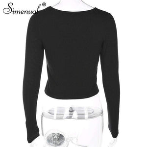 Planet Gates black / L Autumn crop top long sleeve female t-shirt cotton slim sexy black fashion women's t-shirts 2018 soild basic tops tees