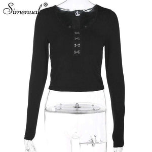 Planet Gates black / L Autumn crop top long sleeve female t-shirt cotton slim sexy black fashion women's t-shirts 2018 soild basic tops tees