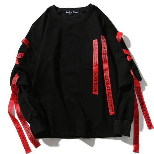 Planet Gates Black / L Autumn Hoodies Sweatshirts Men Hip Hop Punk Rock Long Sleeve Streetwear Ribbons  Fashion