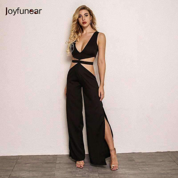 Planet Gates Black / L Autumn Jumpsuits For Women 2018 Deep V Neck Sexy Black Bodysuits Backless Split Bottom Rompers Womens Jumpsuit damski