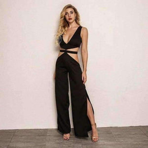 Planet Gates Black / L Autumn Jumpsuits For Women 2018 Deep V Neck Sexy Black Bodysuits Backless Split Bottom Rompers Womens Jumpsuit damski