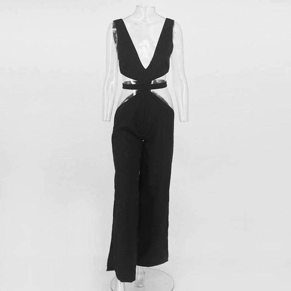 Planet Gates Black / L Autumn Jumpsuits For Women 2018 Deep V Neck Sexy Black Bodysuits Backless Split Bottom Rompers Womens Jumpsuit damski