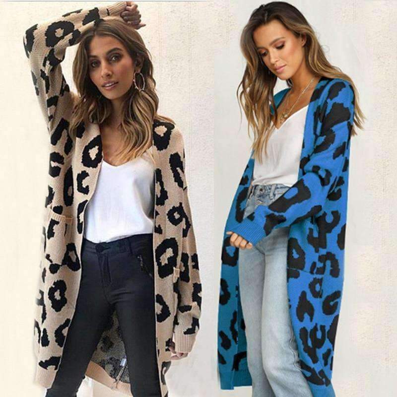 Planet Gates Black / L Autumn Winter Leopard Print Knitted Long Cardigan Women 2018 Casual Style Pocket Open Stitch Sweater Tops Outwear Jumper