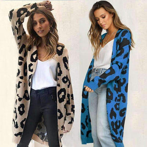 Planet Gates Black / L Autumn Winter Leopard Print Knitted Long Cardigan Women 2018 Casual Style Pocket Open Stitch Sweater Tops Outwear Jumper
