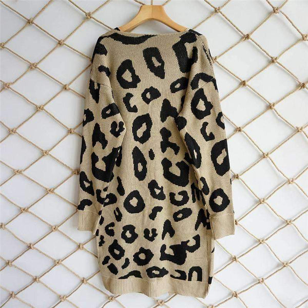 Planet Gates Black / L Autumn Winter Leopard Print Knitted Long Cardigan Women 2018 Casual Style Pocket Open Stitch Sweater Tops Outwear Jumper