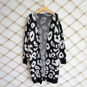 Planet Gates Black / L Autumn Winter Leopard Print Knitted Long Cardigan Women 2018 Casual Style Pocket Open Stitch Sweater Tops Outwear Jumper
