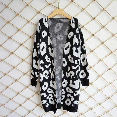 Planet Gates Black / L Autumn Winter Leopard Print Knitted Long Cardigan Women 2018 Casual Style Pocket Open Stitch Sweater Tops Outwear Jumper