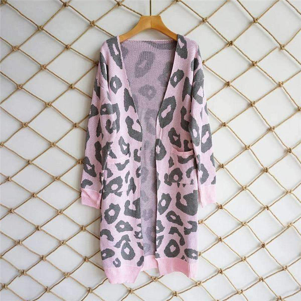 Planet Gates Black / L Autumn Winter Leopard Print Knitted Long Cardigan Women 2018 Casual Style Pocket Open Stitch Sweater Tops Outwear Jumper