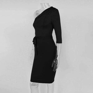 Planet Gates Black / L Autumn Winter New Off Shoulder Dress Women 2017 Sexy Sheath Asymmetrical Sheath Dresses Knee Leng Club Party Vestido