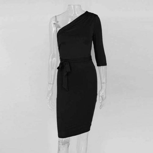 Planet Gates Black / L Autumn Winter New Off Shoulder Dress Women 2017 Sexy Sheath Asymmetrical Sheath Dresses Knee Leng Club Party Vestido