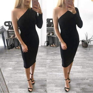 Planet Gates Black / L Autumn Winter New Off Shoulder Dress Women 2017 Sexy Sheath Asymmetrical Sheath Dresses Knee Leng Club Party Vestido