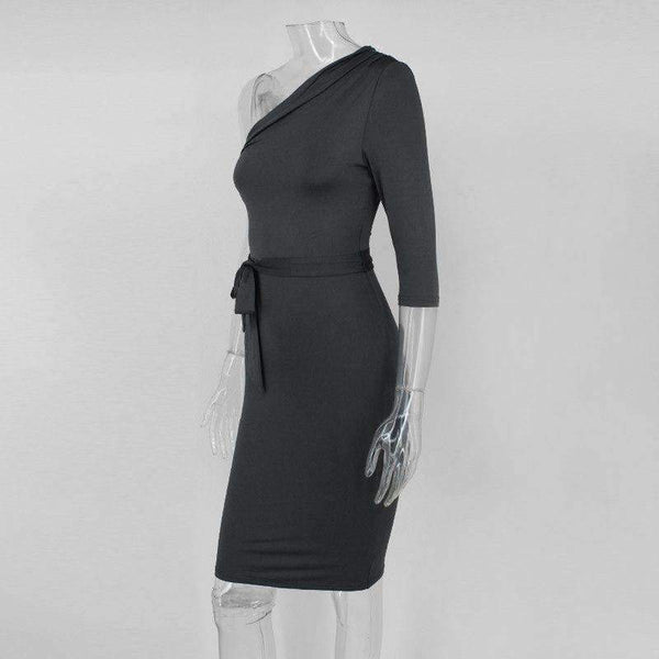 Planet Gates Black / L Autumn Winter New Off Shoulder Dress Women 2017 Sexy Sheath Asymmetrical Sheath Dresses Knee Leng Club Party Vestido