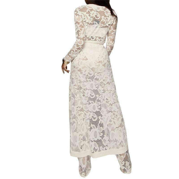Planet Gates Black / L Autumn Winter Outfits Lace 3 Piece Set Women Long Cardigan + Crop Top + White Lace Pants Set Three Piece Outfits Women Set