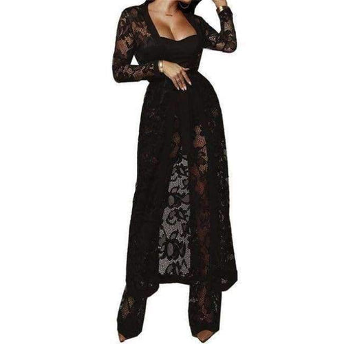 Planet Gates Black / L Autumn Winter Outfits Lace 3 Piece Set Women Long Cardigan + Crop Top + White Lace Pants Set Three Piece Outfits Women Set