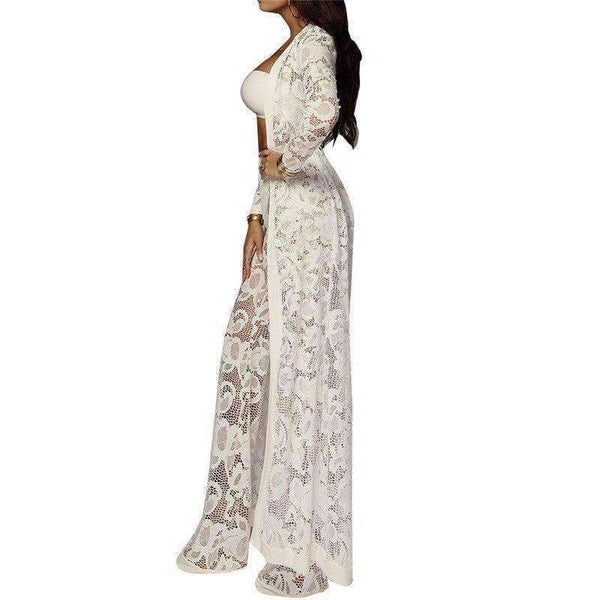 Planet Gates Black / L Autumn Winter Outfits Lace 3 Piece Set Women Long Cardigan + Crop Top + White Lace Pants Set Three Piece Outfits Women Set