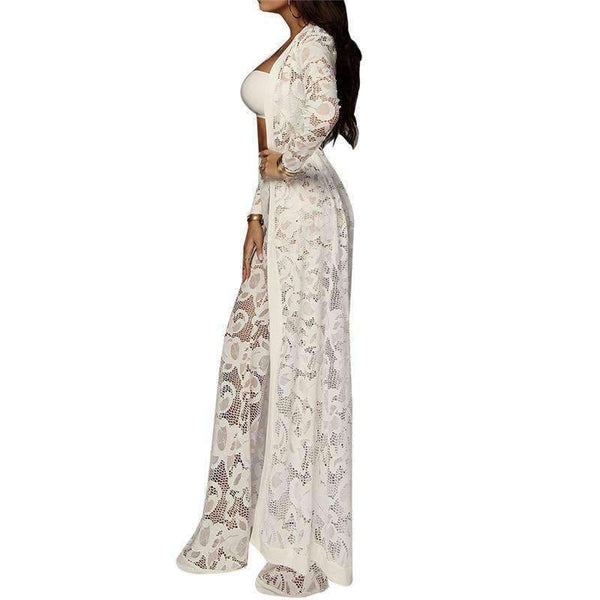 Planet Gates Black / L Autumn Winter Outfits Lace 3 Piece Set Women Long Cardigan + Crop Top + White Lace Pants Set Three Piece Outfits Women Set