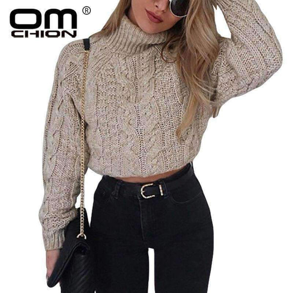 Planet Gates Black / L Autumn Winter Turtleneck Crop Sweater Women Casual Solid Twist Short Pullover Sexy Thick Jumper LMM112