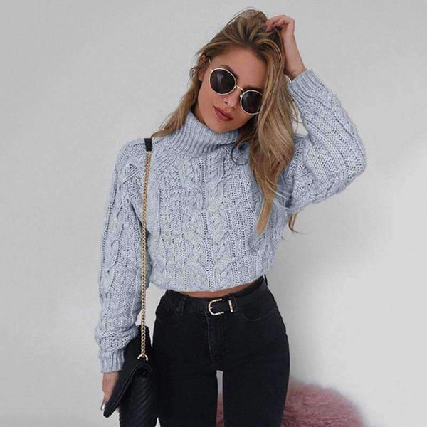 Planet Gates Black / L Autumn Winter Turtleneck Crop Sweater Women Casual Solid Twist Short Pullover Sexy Thick Jumper LMM112