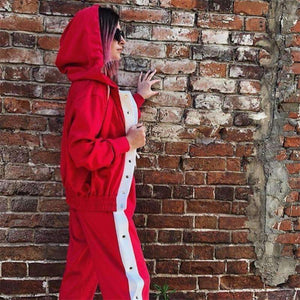 Planet Gates Black / L Autumn Winter Women's Sets 2 Pieces Set Hoodies Loose Pant Tracksuit Side Stripe with Button Side Split Women Fitness Wear
