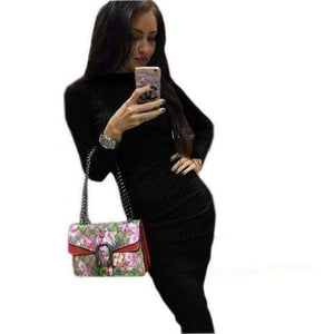 Planet Gates Black / L Autumn Women Bodycon Sheath Dress Sexy Red Knitted Cotton Long Sleeve 2018 Winter Dress Casual Black Party Dresses