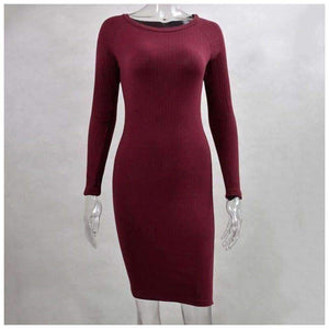 Planet Gates Black / L Autumn Women Bodycon Sheath Dress Sexy Red Knitted Cotton Long Sleeve 2018 Winter Dress Casual Black Party Dresses