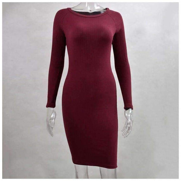 Planet Gates Black / L Autumn Women Bodycon Sheath Dress Sexy Red Knitted Cotton Long Sleeve 2018 Winter Dress Casual Black Party Dresses