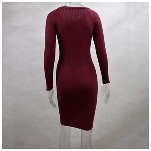 Planet Gates Black / L Autumn Women Bodycon Sheath Dress Sexy Red Knitted Cotton Long Sleeve 2018 Winter Dress Casual Black Party Dresses