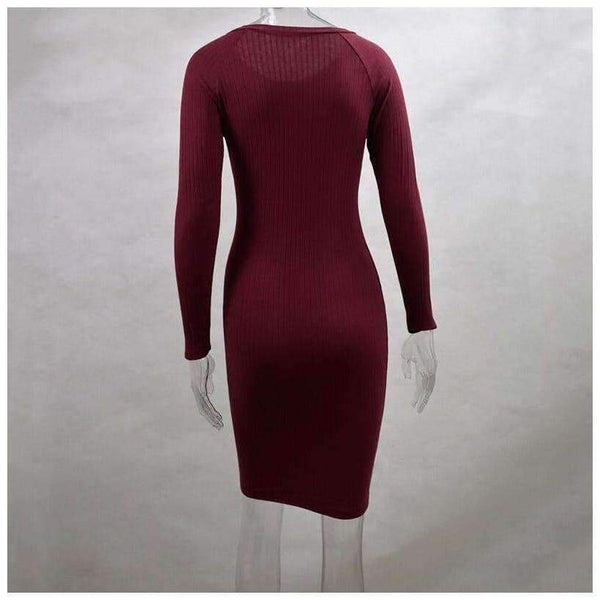 Planet Gates Black / L Autumn Women Bodycon Sheath Dress Sexy Red Knitted Cotton Long Sleeve 2018 Winter Dress Casual Black Party Dresses