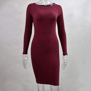 Planet Gates Black / L Autumn Women Bodycon Sheath Dress Sexy Red Knitted Cotton Long Sleeve 2018 Winter Dress Casual Black Party Dresses