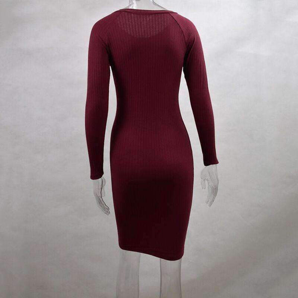 Planet Gates Black / L Autumn Women Bodycon Sheath Dress Sexy Red Knitted Cotton Long Sleeve 2018 Winter Dress Casual Black Party Dresses