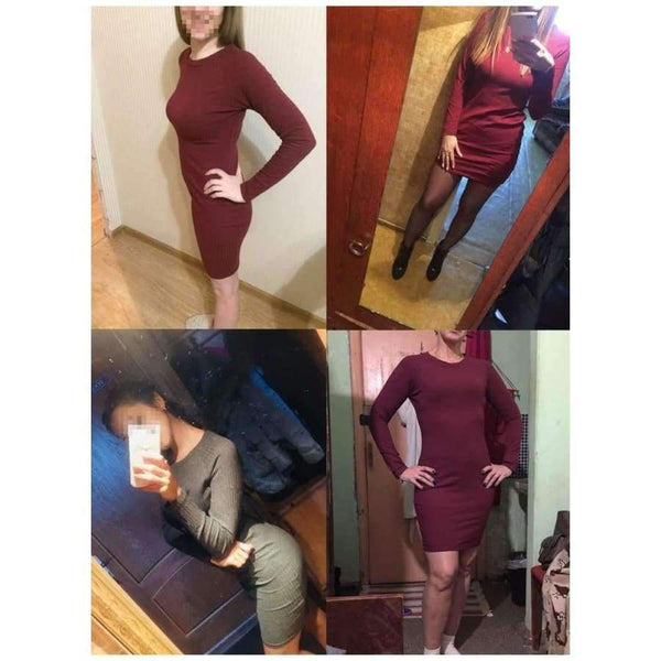 Planet Gates Black / L Autumn Women Bodycon Sheath Dress Sexy Red Knitted Cotton Long Sleeve 2018 Winter Dress Casual Black Party Dresses