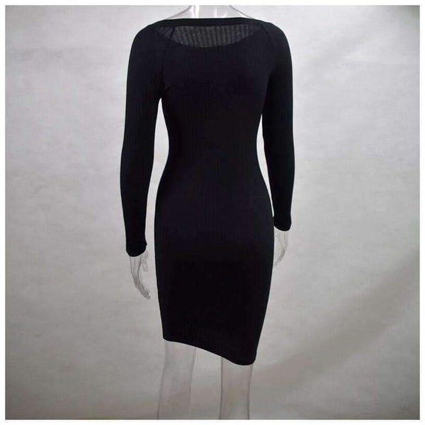 Planet Gates Black / L Autumn Women Bodycon Sheath Dress Sexy Red Knitted Cotton Long Sleeve 2018 Winter Dress Casual Black Party Dresses