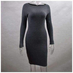 Planet Gates Black / L Autumn Women Bodycon Sheath Dress Sexy Red Knitted Cotton Long Sleeve 2018 Winter Dress Casual Black Party Dresses