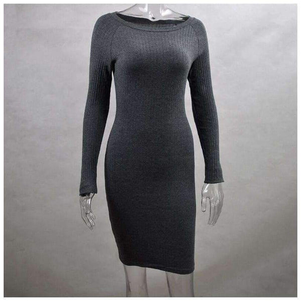 Planet Gates Black / L Autumn Women Bodycon Sheath Dress Sexy Red Knitted Cotton Long Sleeve 2018 Winter Dress Casual Black Party Dresses