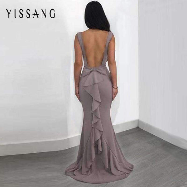 Planet Gates Black / L Backless Sexy Women Long Mermaid Dress Party Prom Floor Length Dresses Black Elegent Bowknot Summer Dress Vestido