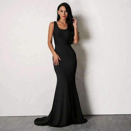 Planet Gates Black / L Backless Sexy Women Long Mermaid Dress Party Prom Floor Length Dresses Black Elegent Bowknot Summer Dress Vestido