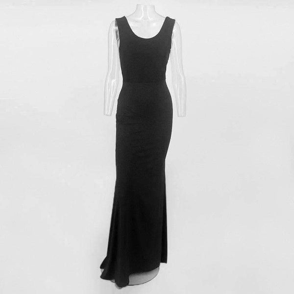 Planet Gates Black / L Backless Sexy Women Long Mermaid Dress Party Prom Floor Length Dresses Black Elegent Bowknot Summer Dress Vestido