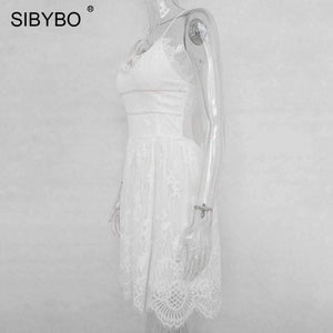 Planet Gates Black / L Backless Spaghetti Strap Sexy Lace Dress Women Sleeveless V-Neck Loose Summer Dress Cotton Black Elegant Party Dresses