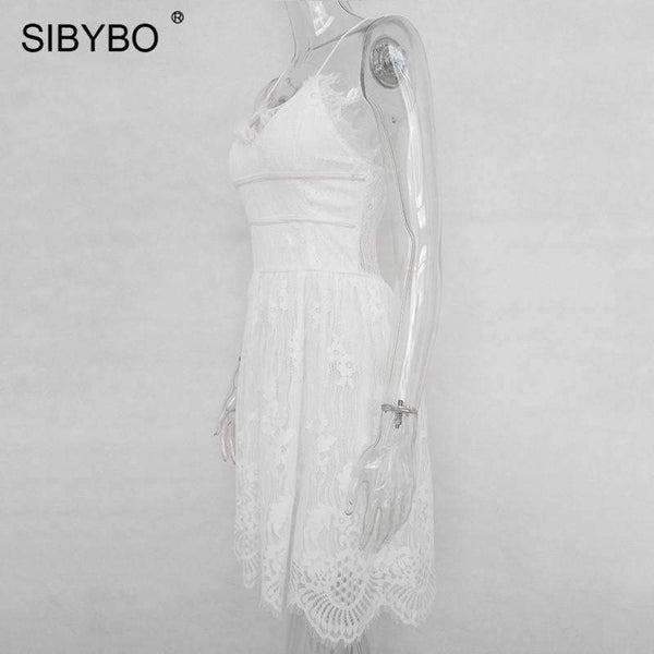 Planet Gates Black / L Backless Spaghetti Strap Sexy Lace Dress Women Sleeveless V-Neck Loose Summer Dress Cotton Black Elegant Party Dresses