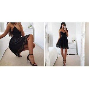 Planet Gates Black / L Backless Spaghetti Strap Sexy Lace Dress Women Sleeveless V-Neck Loose Summer Dress Cotton Black Elegant Party Dresses