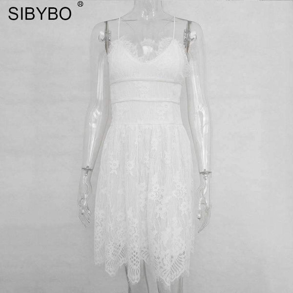 Planet Gates Black / L Backless Spaghetti Strap Sexy Lace Dress Women Sleeveless V-Neck Loose Summer Dress Cotton Black Elegant Party Dresses