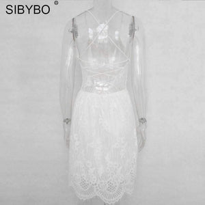 Planet Gates Black / L Backless Spaghetti Strap Sexy Lace Dress Women Sleeveless V-Neck Loose Summer Dress Cotton Black Elegant Party Dresses