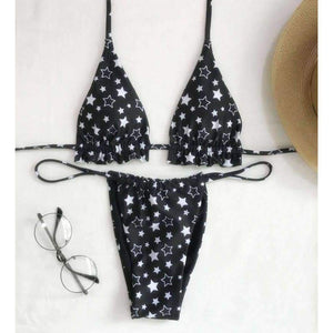 Planet Gates black / L Bikini Set Five-pointed Star Printing Women Swimsuit Bandage Swimming Suit Two-Pieces Swimwear Dropship