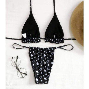 Planet Gates black / L Bikini Set Five-pointed Star Printing Women Swimsuit Bandage Swimming Suit Two-Pieces Swimwear Dropship