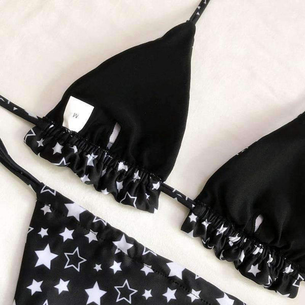 Planet Gates black / L Bikini Set Five-pointed Star Printing Women Swimsuit Bandage Swimming Suit Two-Pieces Swimwear Dropship