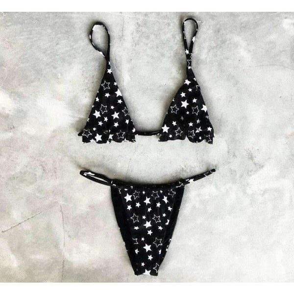Planet Gates black / L Bikini Set Five-pointed Star Printing Women Swimsuit Bandage Swimming Suit Two-Pieces Swimwear Dropship