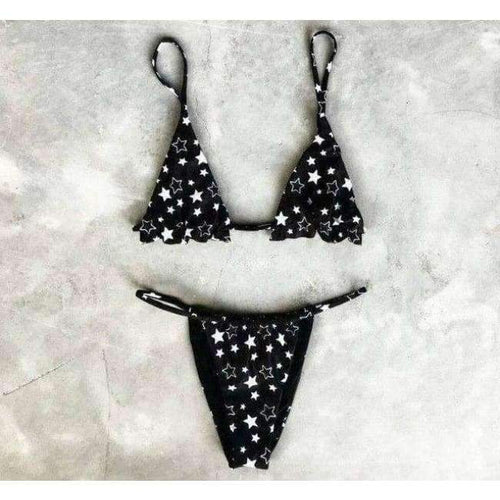 Planet Gates black / L Bikini Set Five-pointed Star Printing Women Swimsuit Bandage Swimming Suit Two-Pieces Swimwear Dropship