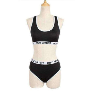 Planet Gates Black / L Bra Set Women Letter Lounge Underwear Comfortable Wireless Loungewear Lingerie Bra Set Black White Cotton  Cropped Top