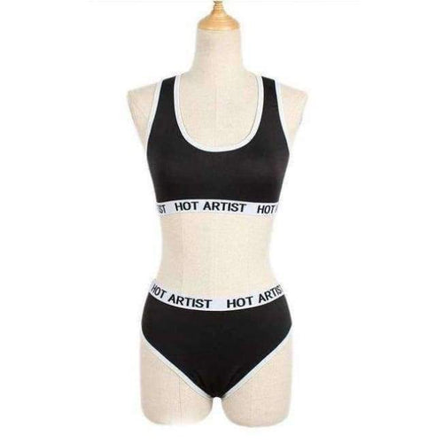 Planet Gates Black / L Bra Set Women Letter Lounge Underwear Comfortable Wireless Loungewear Lingerie Bra Set Black White Cotton  Cropped Top